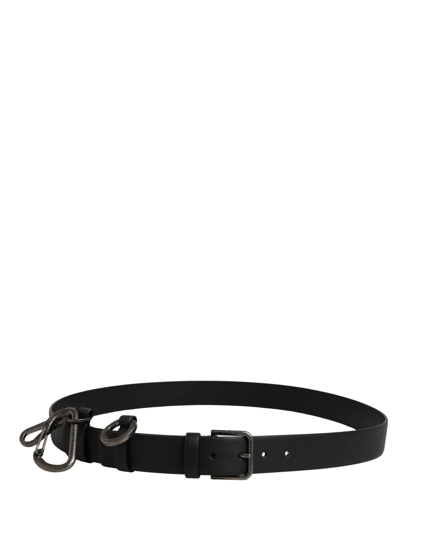 Black Calf Leather Silver Metal Buckle Belt