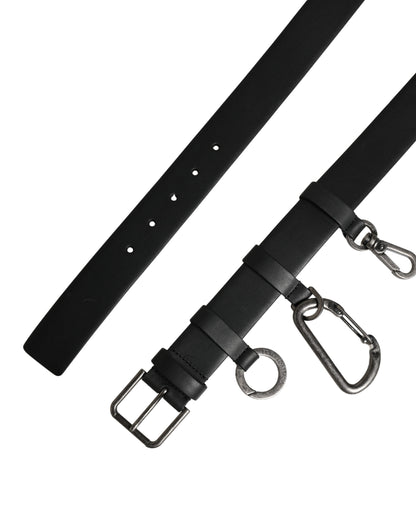 Black Calf Leather Silver Metal Buckle Belt