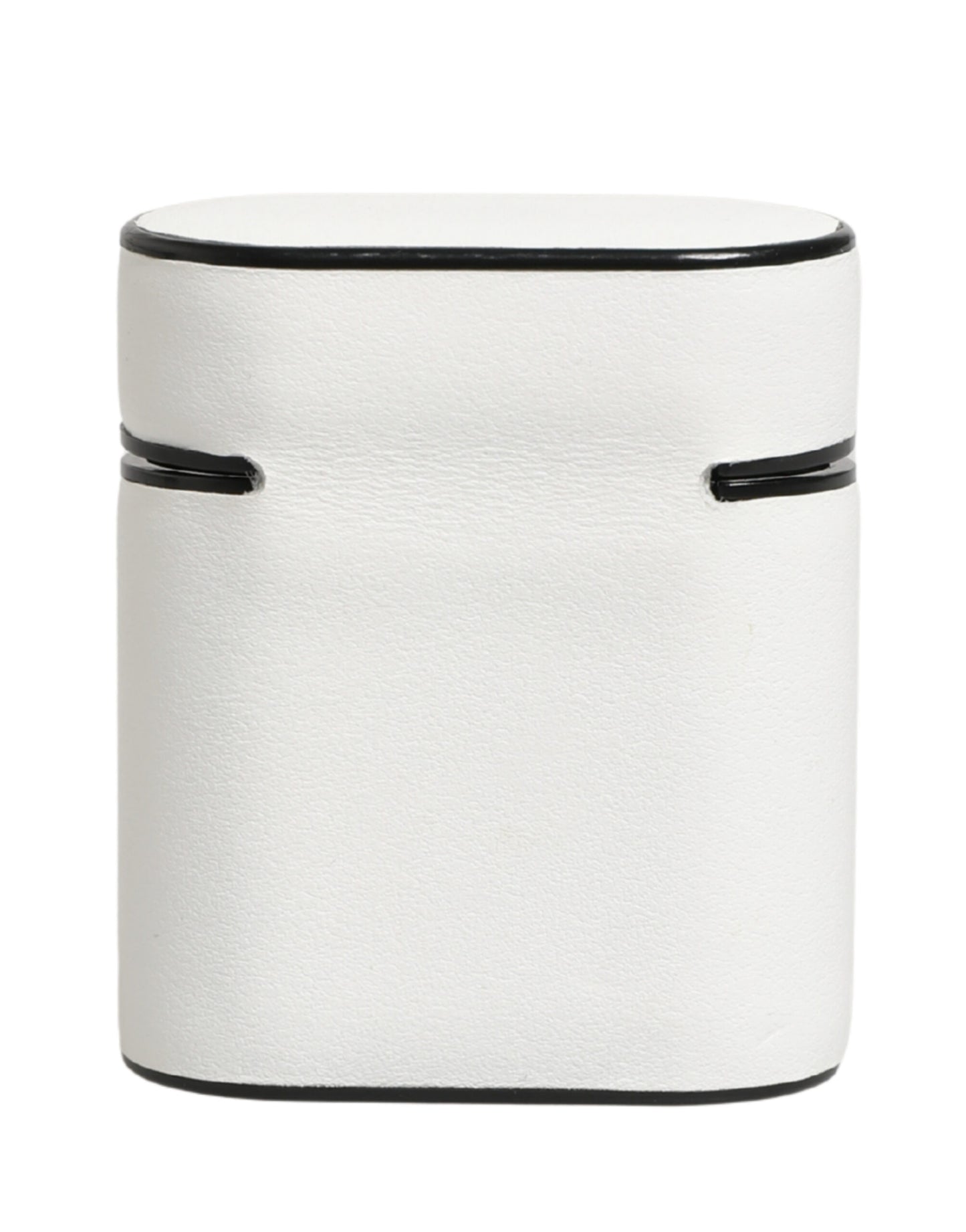 White Calf Leather Logo Print Flip Holder  Airpods Case