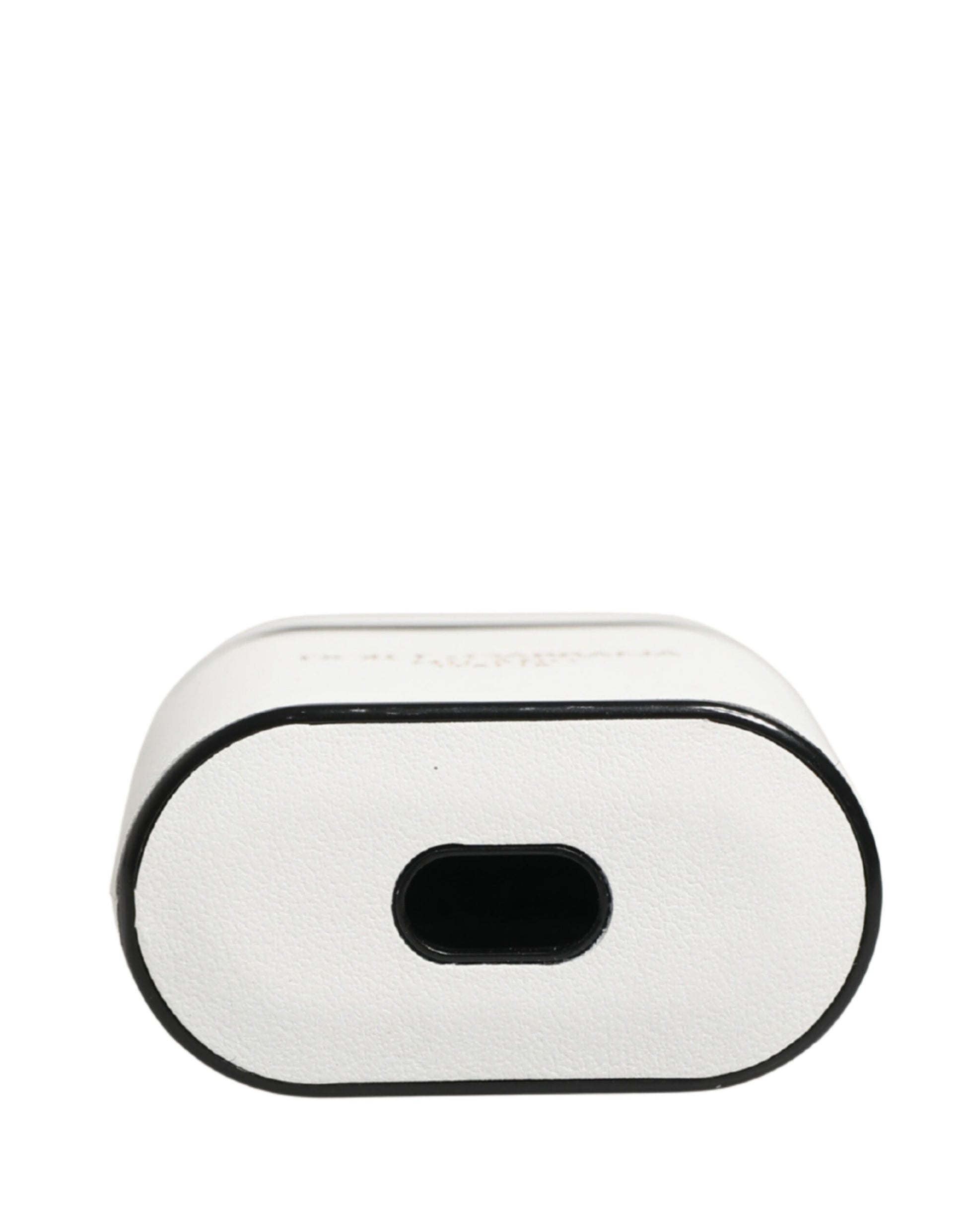 White Calf Leather Logo Print Flip Holder  Airpods Case