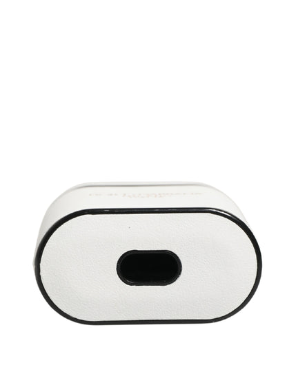 White Calf Leather Logo Print Flip Holder  Airpods Case