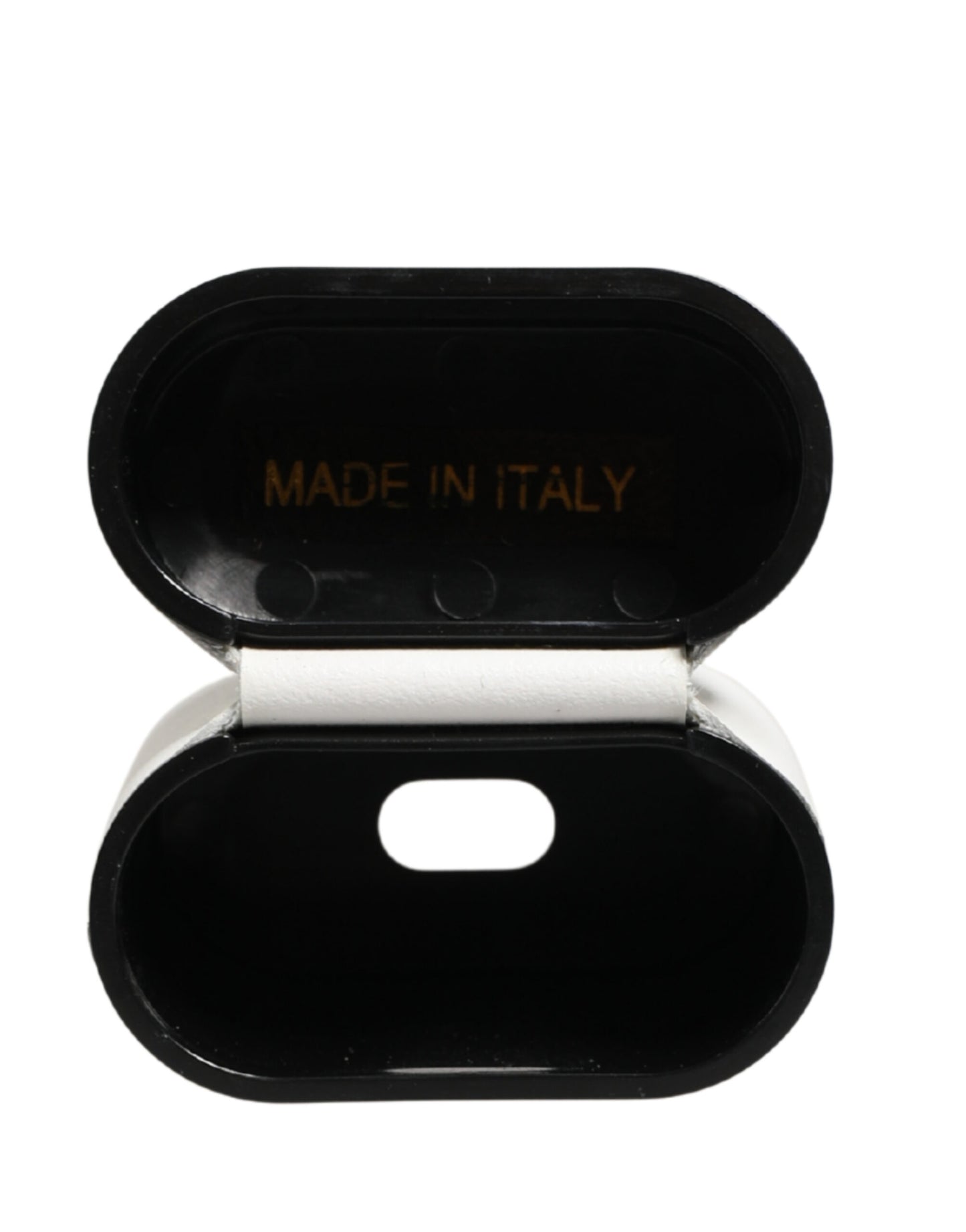 White Calf Leather Logo Print Flip Holder  Airpods Case