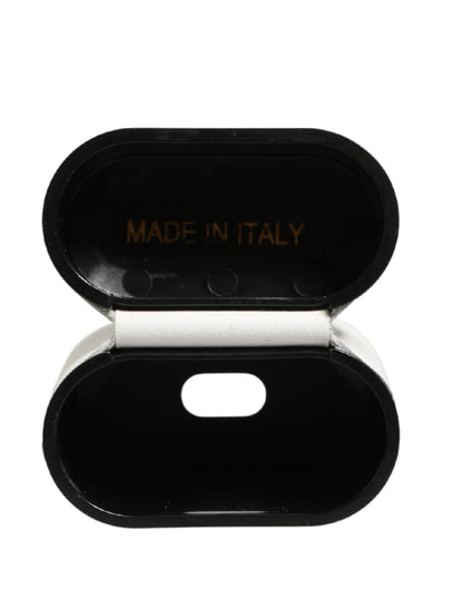 White Calf Leather Logo Print Flip Holder  Airpods Case