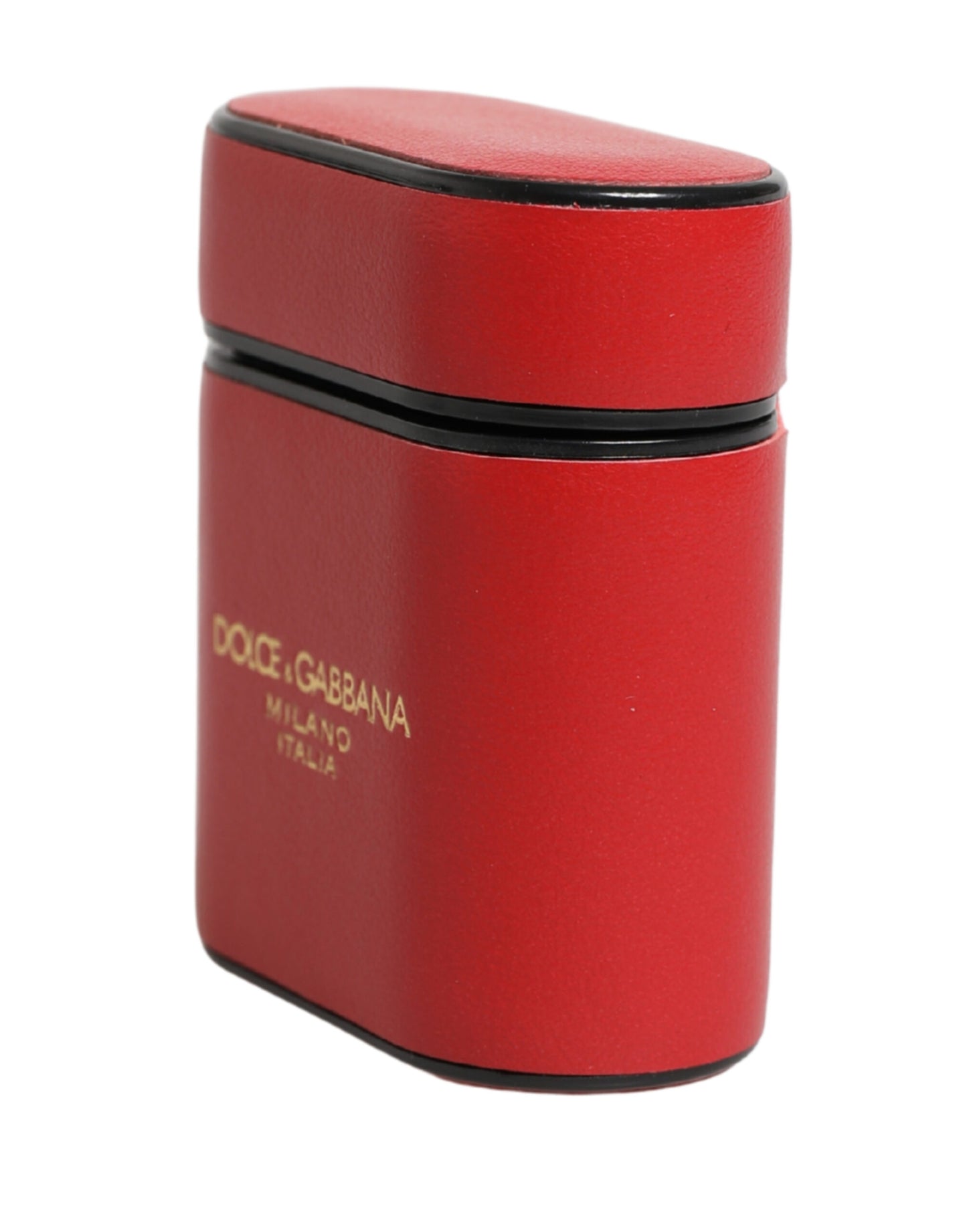 Red Calf Leather Logo Print Flip Holder Airpods Case