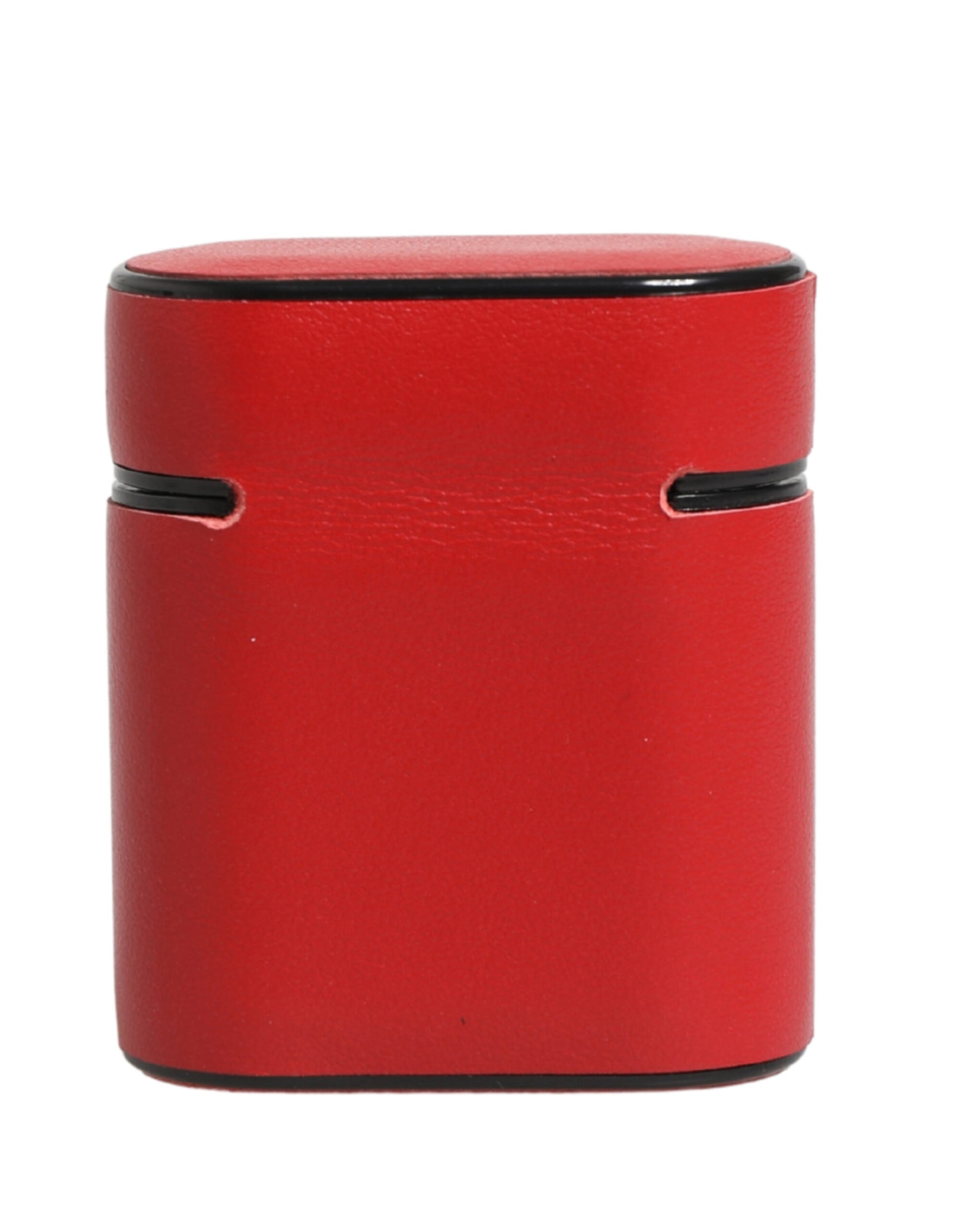 Red Calf Leather Logo Print Flip Holder Airpods Case