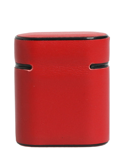 Red Calf Leather Logo Print Flip Holder Airpods Case