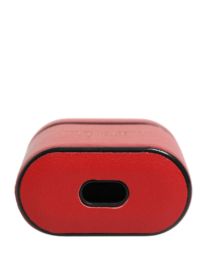 Red Calf Leather Logo Print Flip Holder Airpods Case