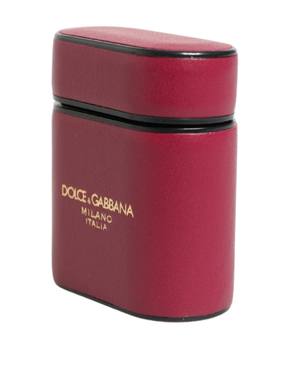 Pink Calf Leather Logo Print Flip Holder Airpods Case