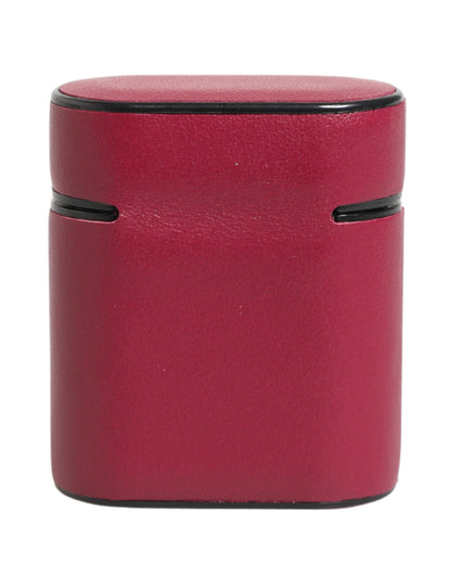 Pink Calf Leather Logo Print Flip Holder Airpods Case