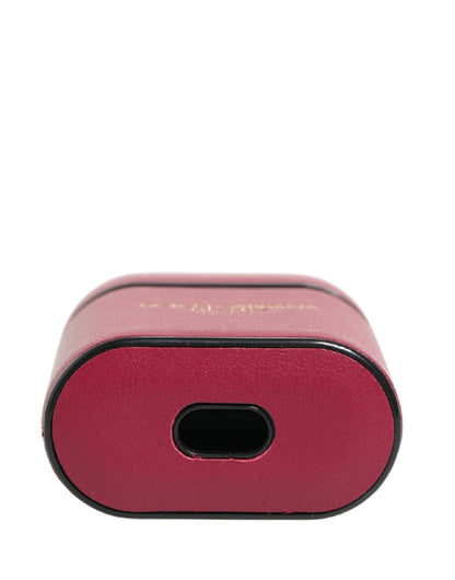 Pink Calf Leather Logo Print Flip Holder Airpods Case