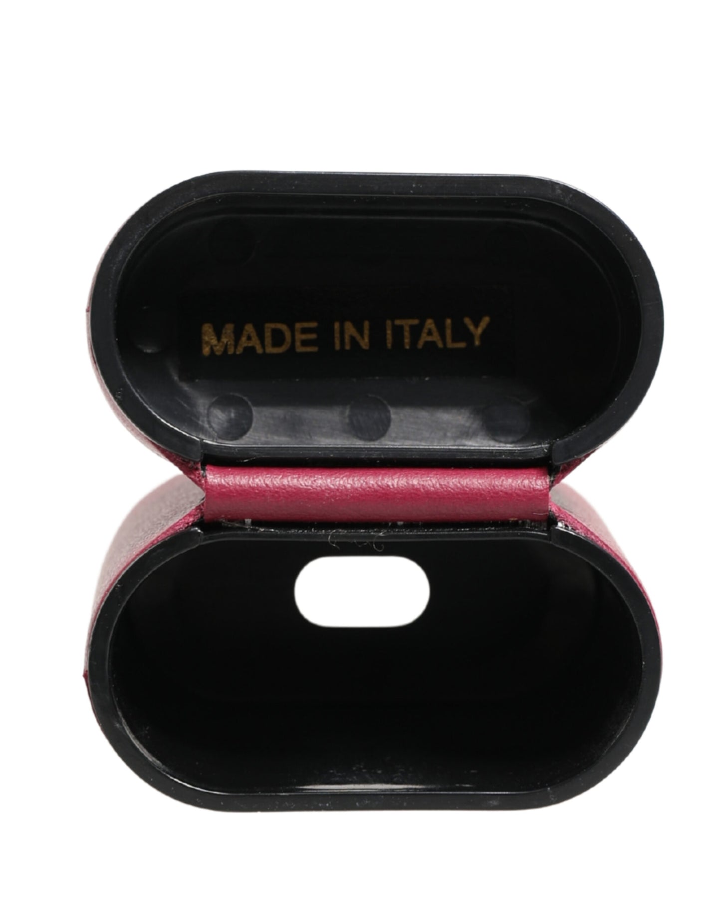 Pink Calf Leather Logo Print Flip Holder Airpods Case