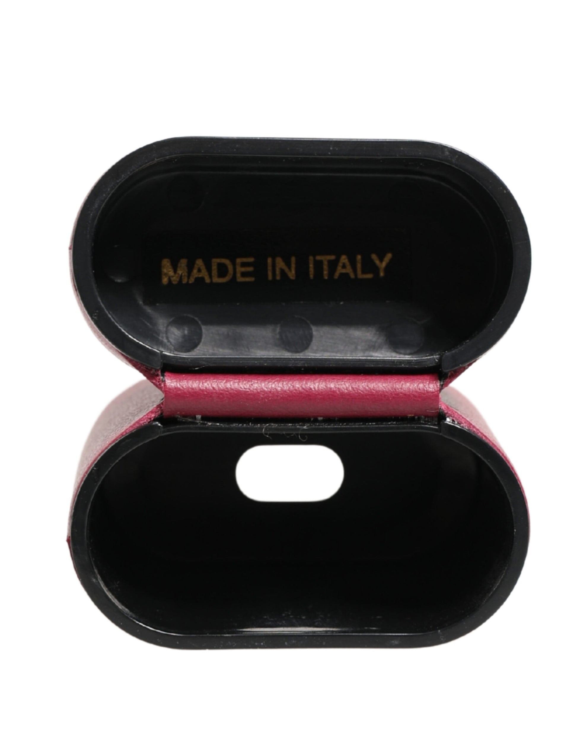 Pink Calf Leather Logo Print Flip Holder Airpods Case