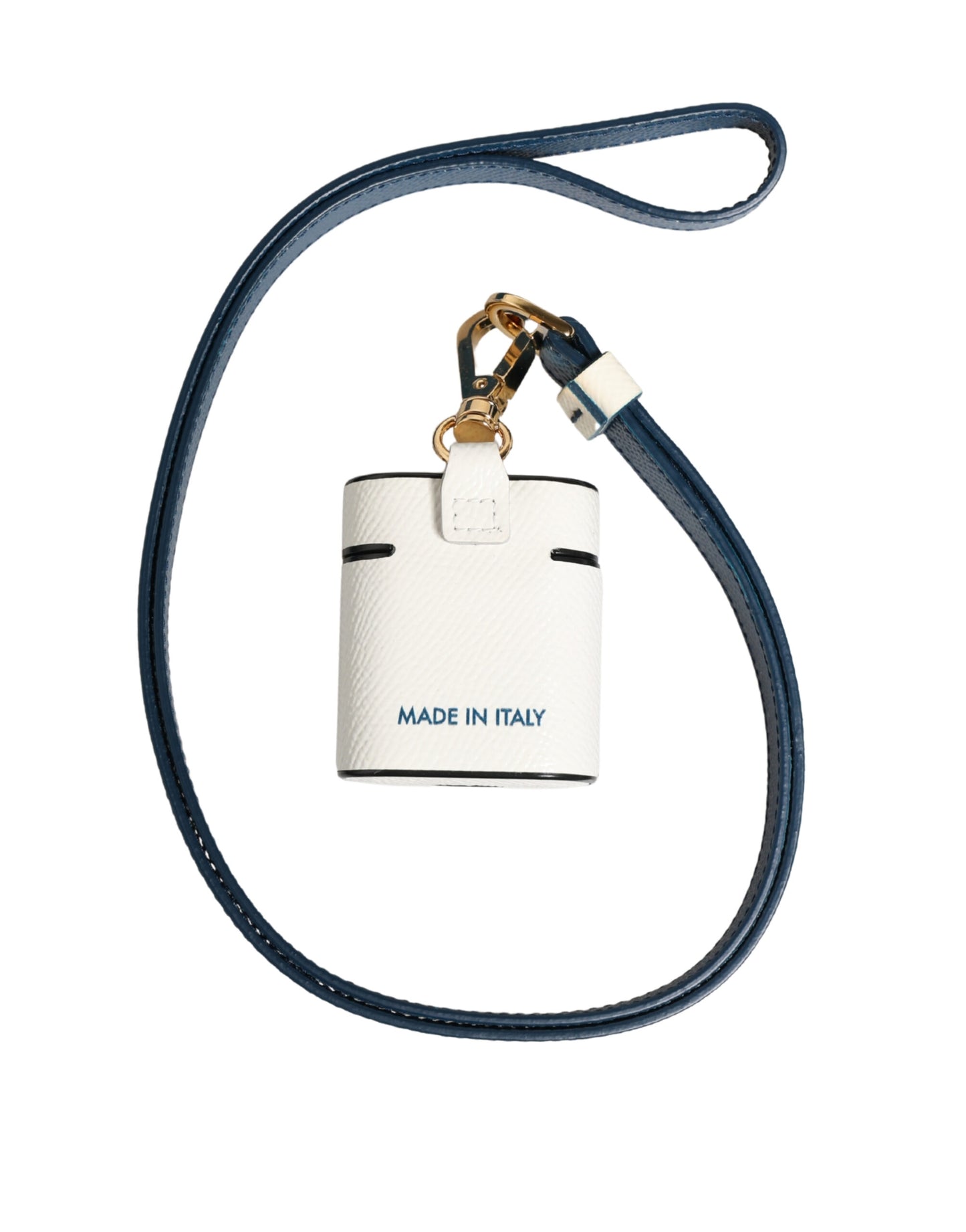 White Calf Leather Logo Flip Holder Strap Airpods Case