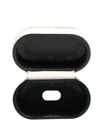 White Calf Leather Logo Flip Holder Strap Airpods Case