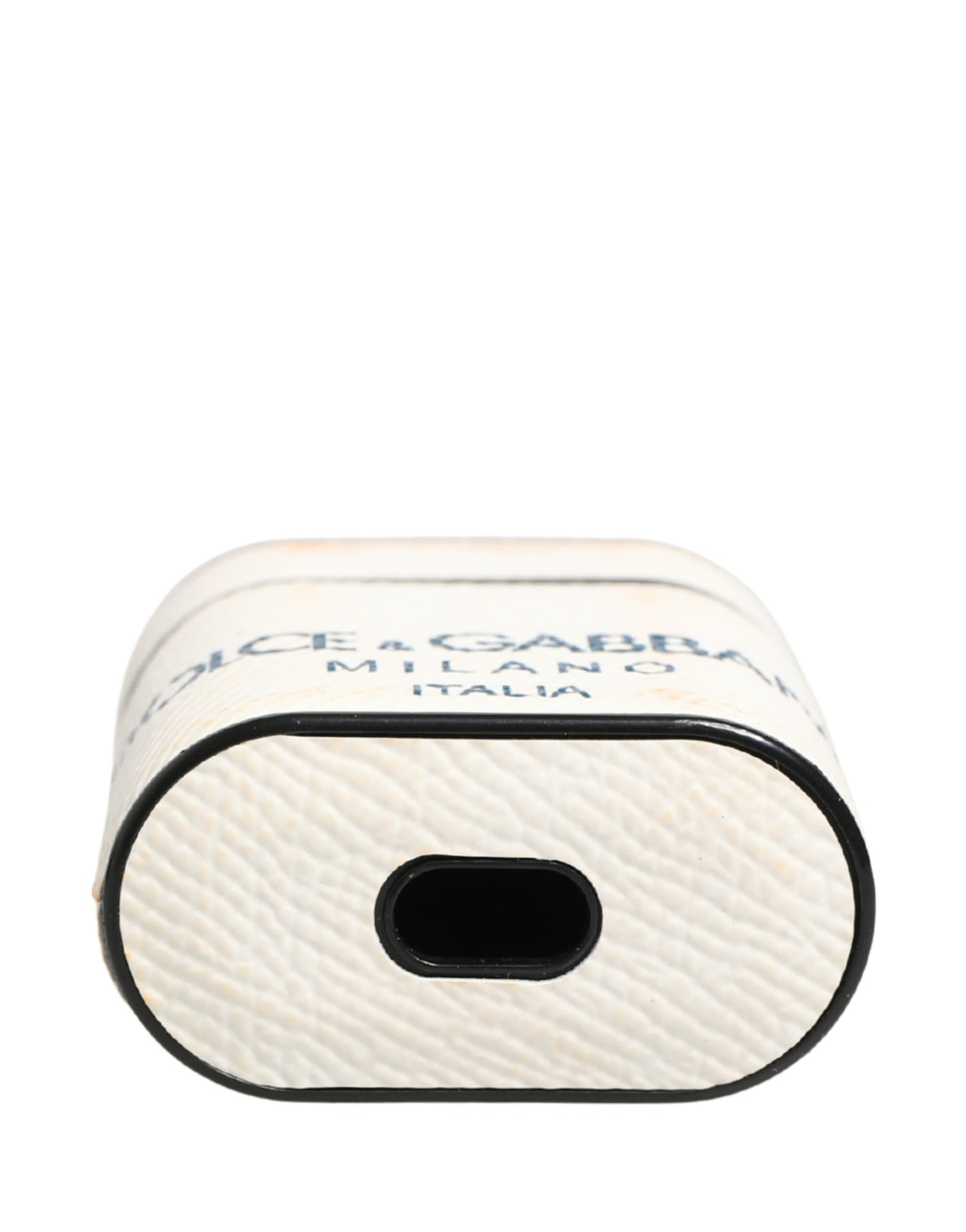 White Calf Leather Logo Flip Holder Strap Airpods Case