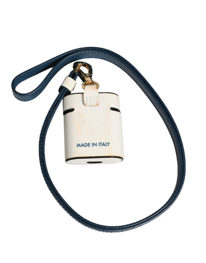 White Calf Leather Logo Flip Holder Strap Airpods Case