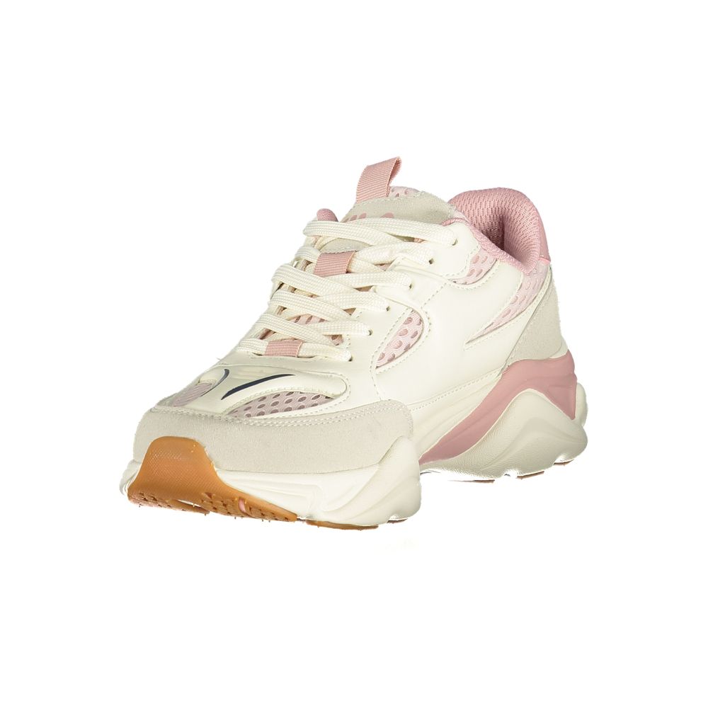 White Polyester Athletic Sneakers