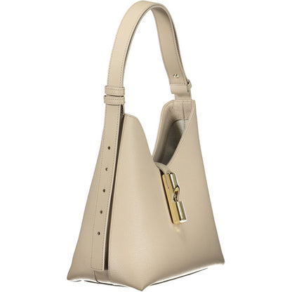 Beige Leather Women Handbag