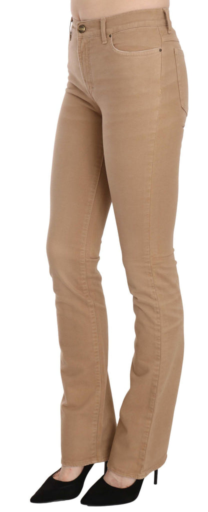 Brown Cotton Stretch Mid Waist Skinny Trousers Pants