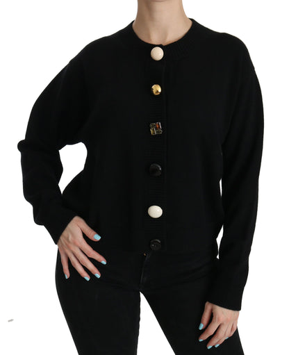 Black Button Embellished Cardigan Sweater