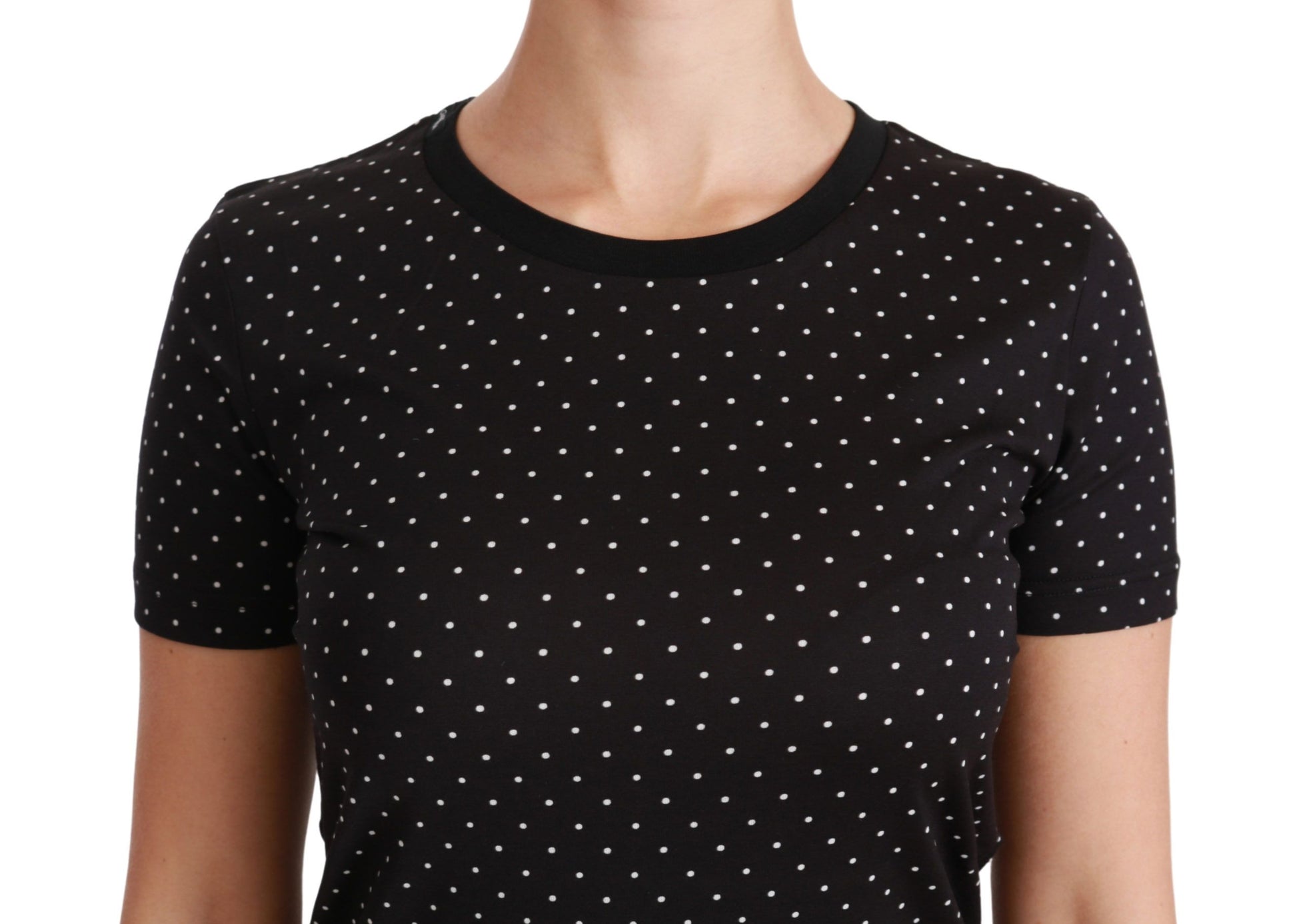 Black Dotted Crewneck Cotton Top T-shirt