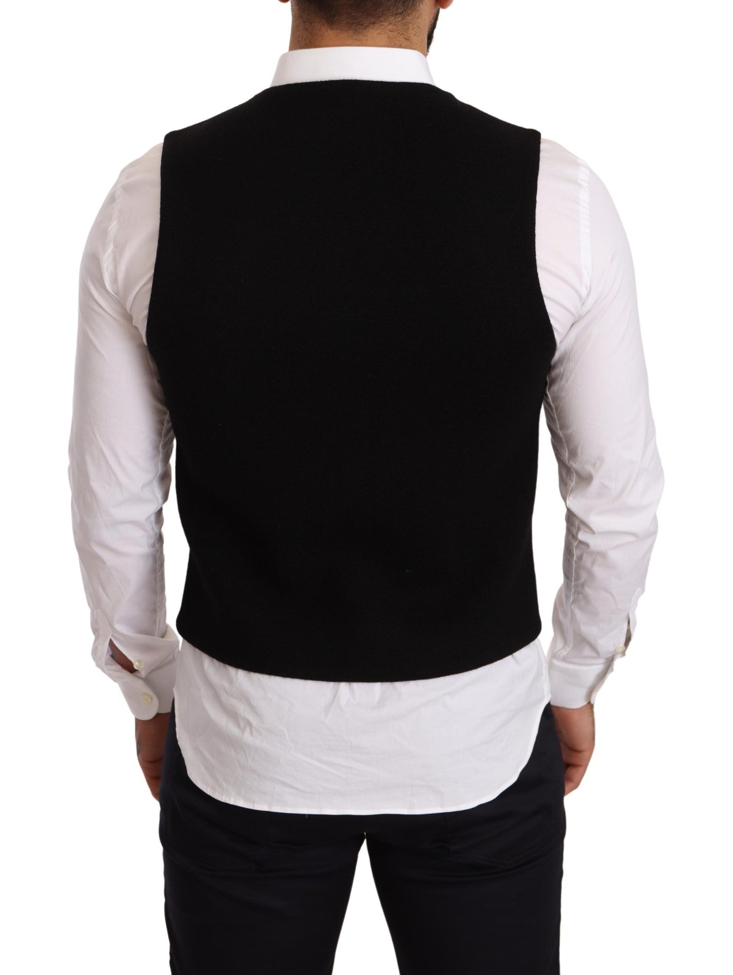Black Cotton Single Breasted Waistcoat