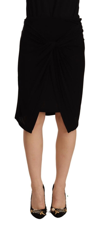 Black High Waist Pencil Knee Length Viscose Skirt