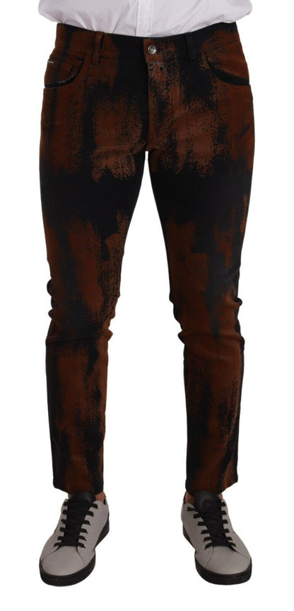 Black Brown Tie Dye Cotton Skinny Denim Jeans