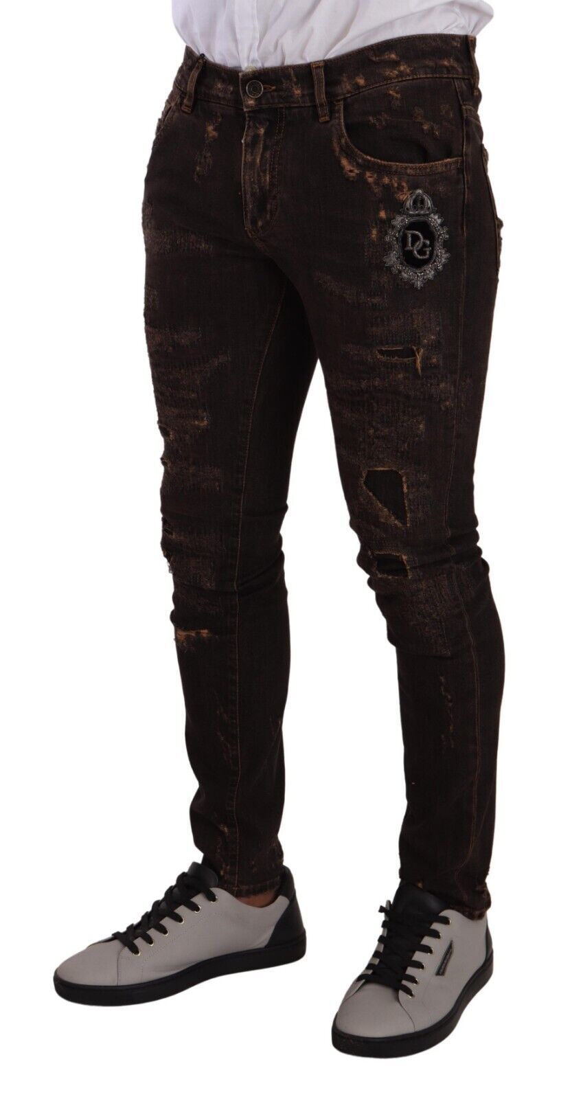 Brown Distressed Slim Fit Skinny Denim Jeans