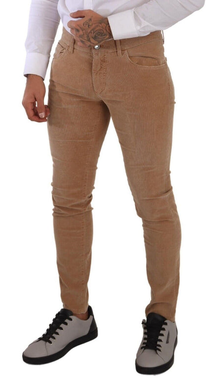 Brown Corduroy Cotton Skinny Slim Fit Jeans