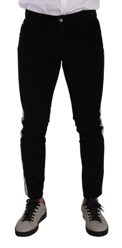 Black Cotton Stretch Skinny Corduroy Jeans