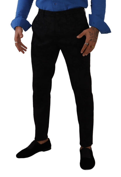 Black Brocade Skinny Formal Trouser Dress Pants