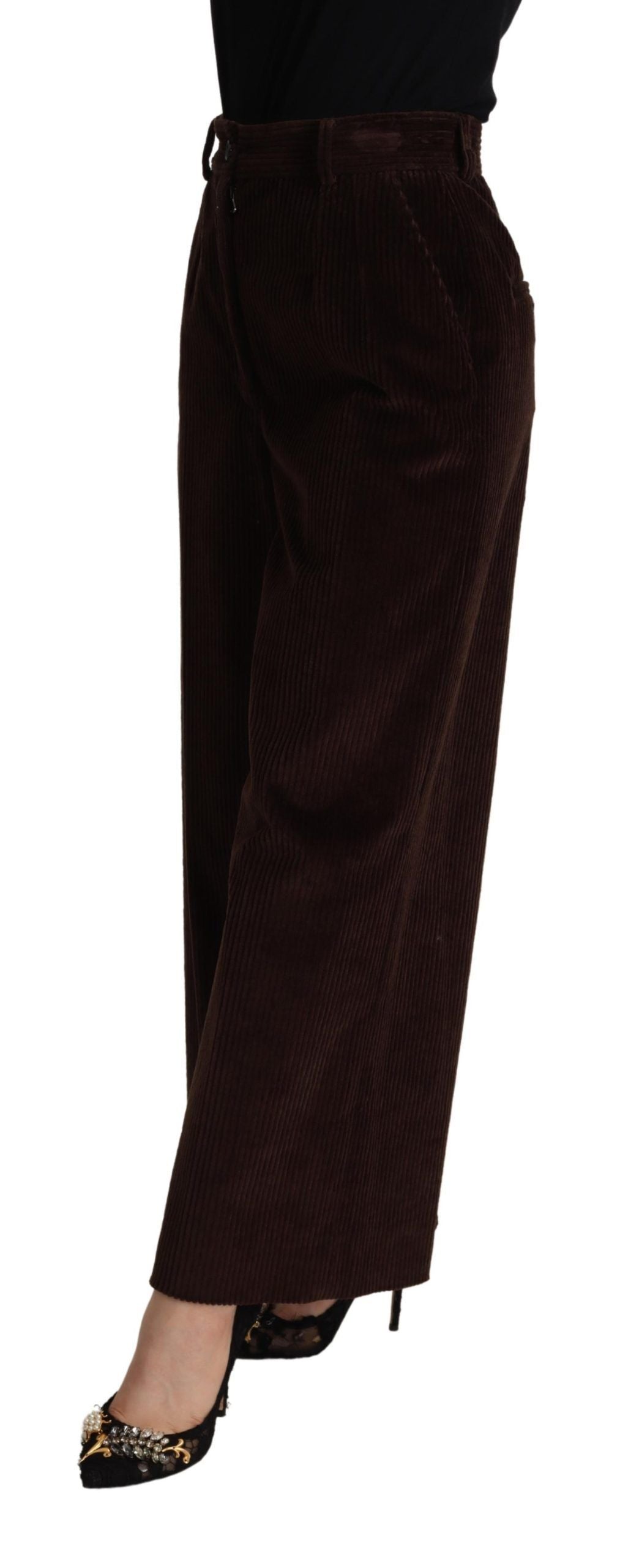 Black Cotton High Waist Trouser Wide Leg Pants