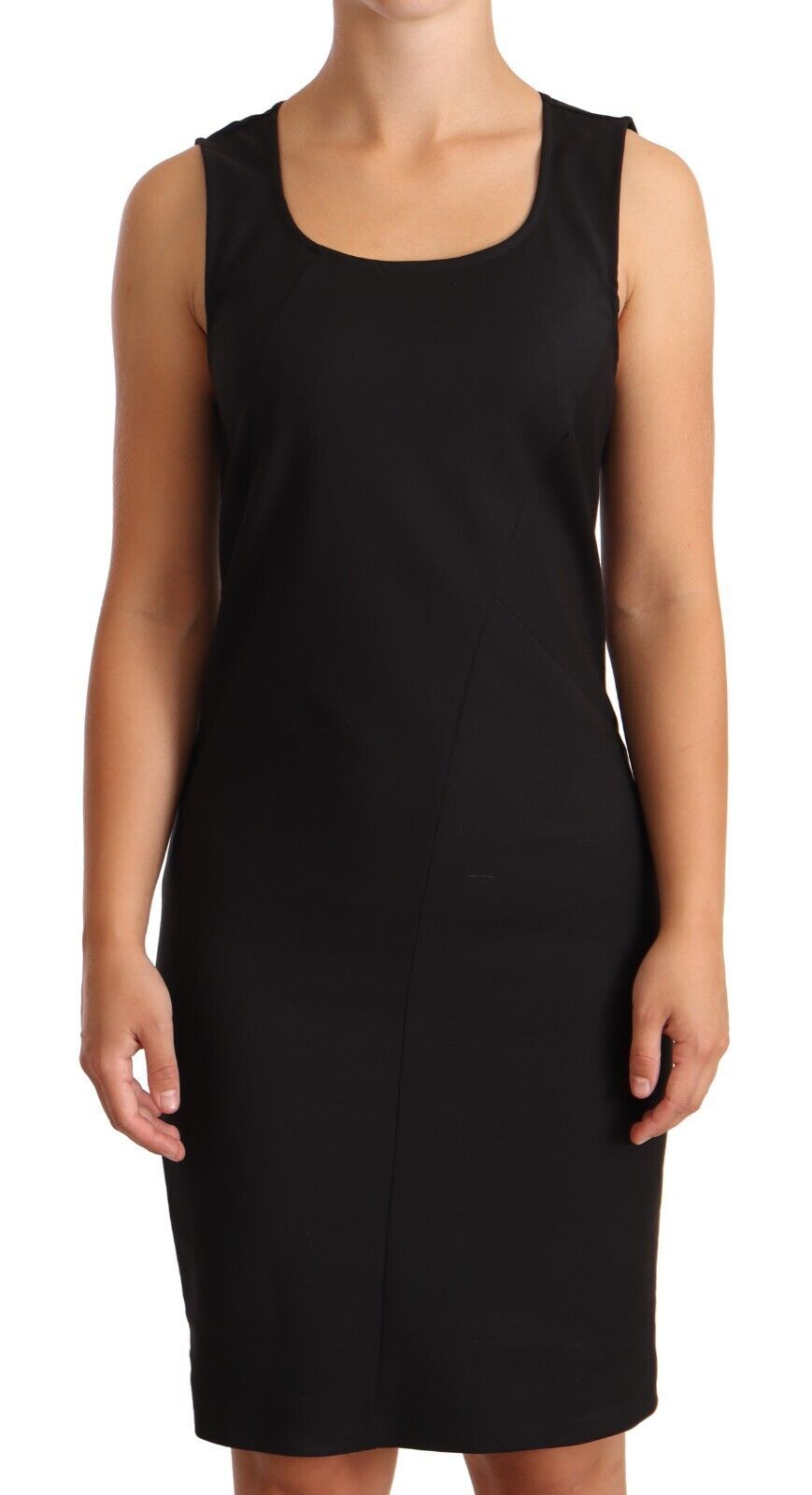 Black Cotton Blend Sleeveless Knee Length Sheath Dress