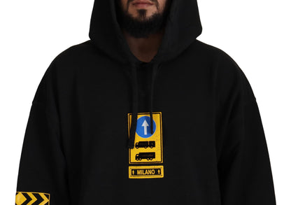 Black Cotton Hooded DG Shield Pullover Sweater