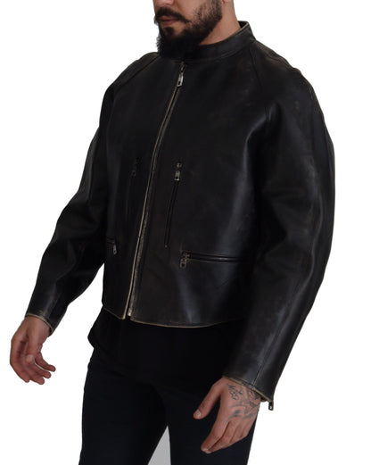 Black Leather Zipper Biker Coat Jacket