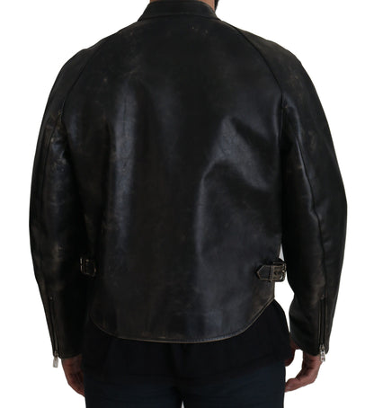 Black Leather Zipper Biker Coat Jacket