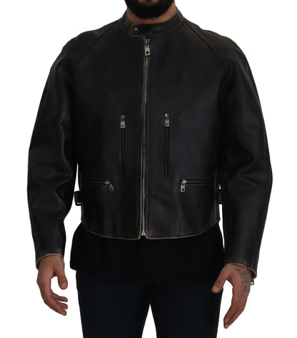 Black Leather Zipper Biker Coat Jacket