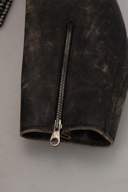 Black Houndstooth Polyester Bomber Jacket