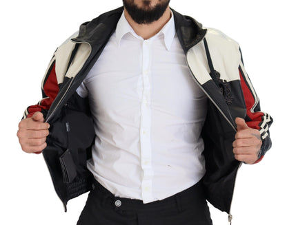 Black Leather Hooded Blouson Coat Jacket