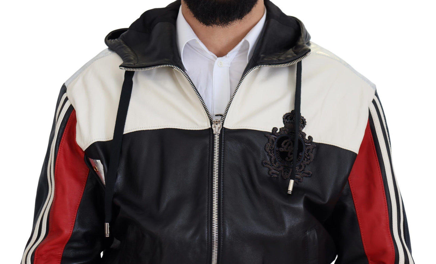 Black Leather Hooded Blouson Coat Jacket
