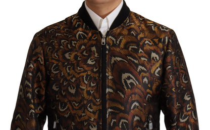 Brown Feather Full Zip Blouson Jacket