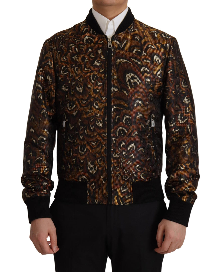 Brown Feather Full Zip Blouson Jacket