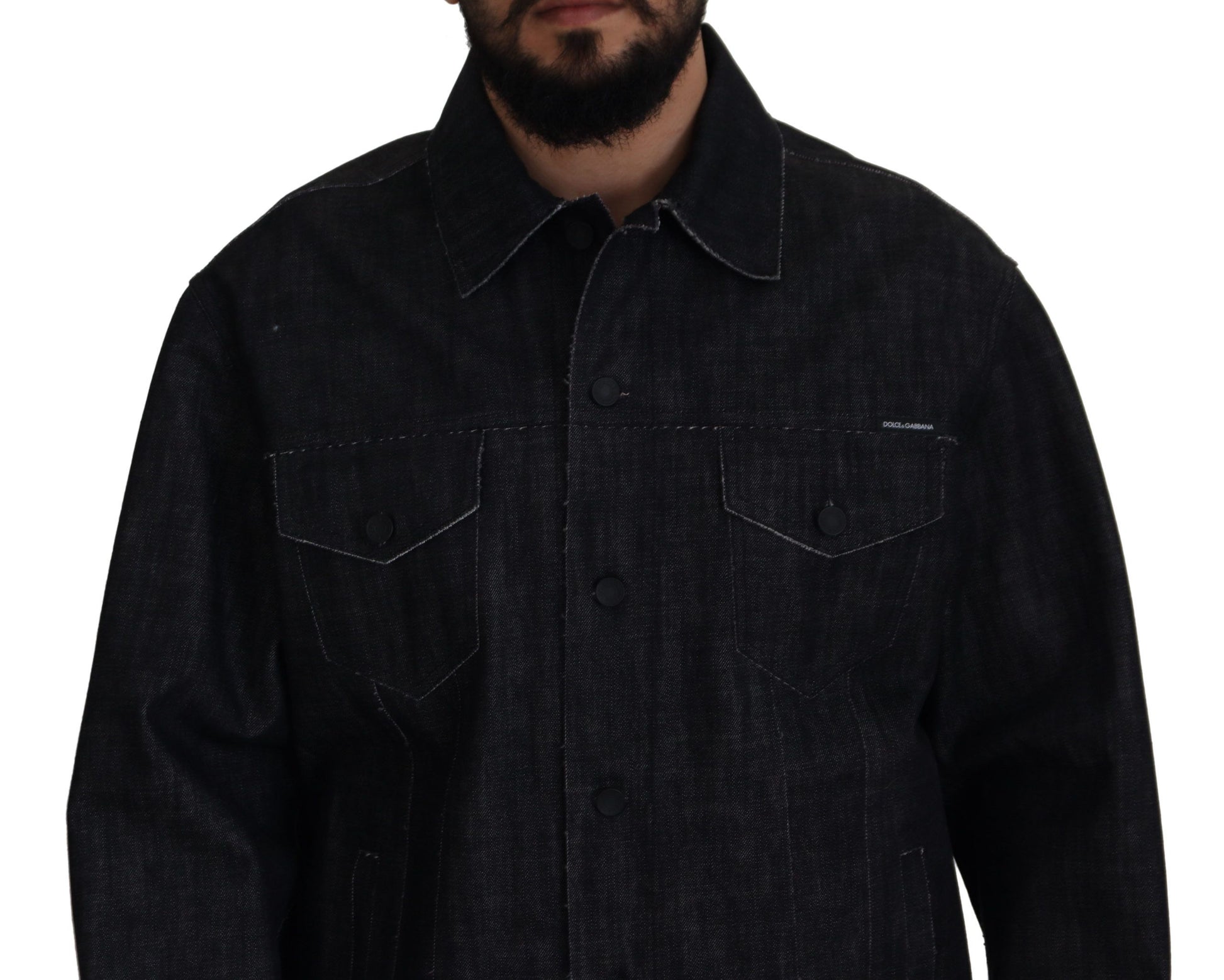 Black Cotton Full Button Denim Jacket