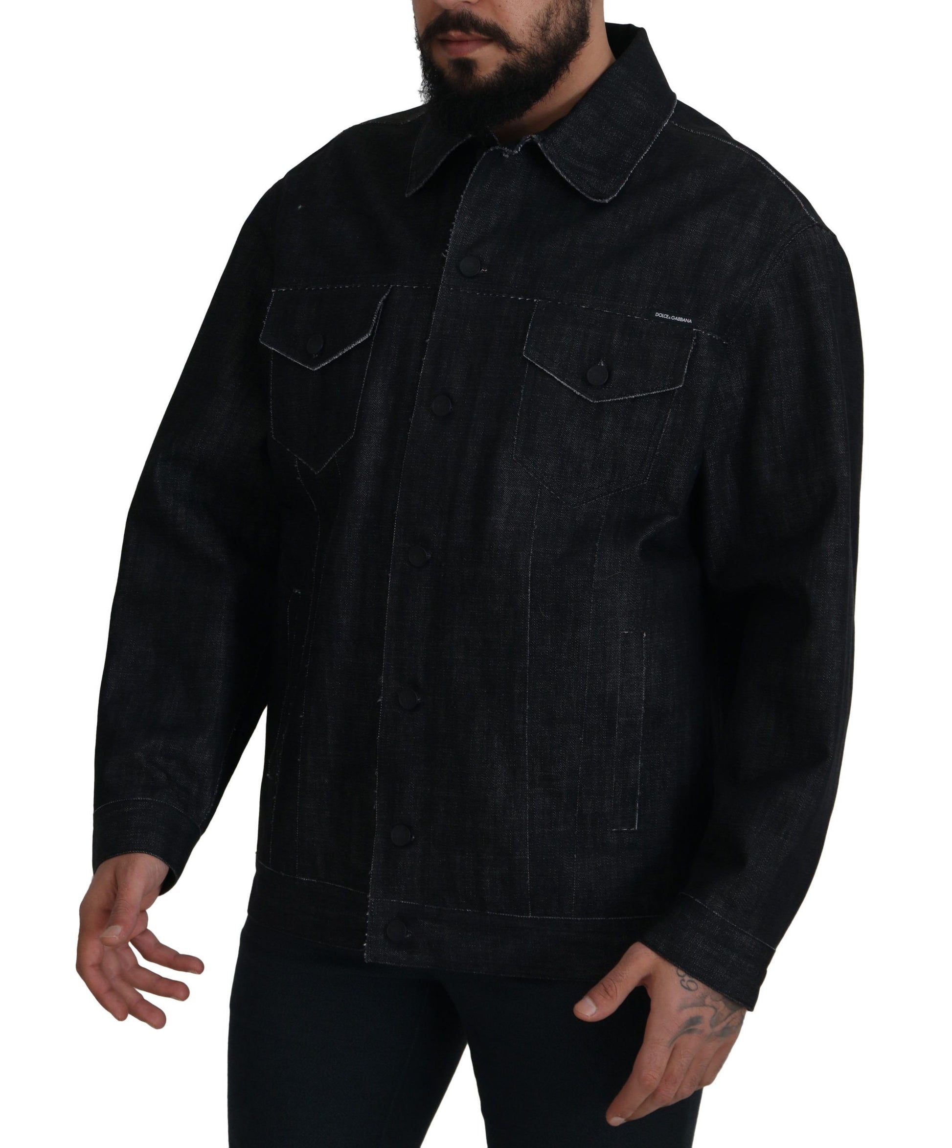 Black Cotton Full Button Denim Jacket