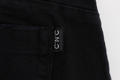 Black Cotton Slim Fit Cropped Jeans