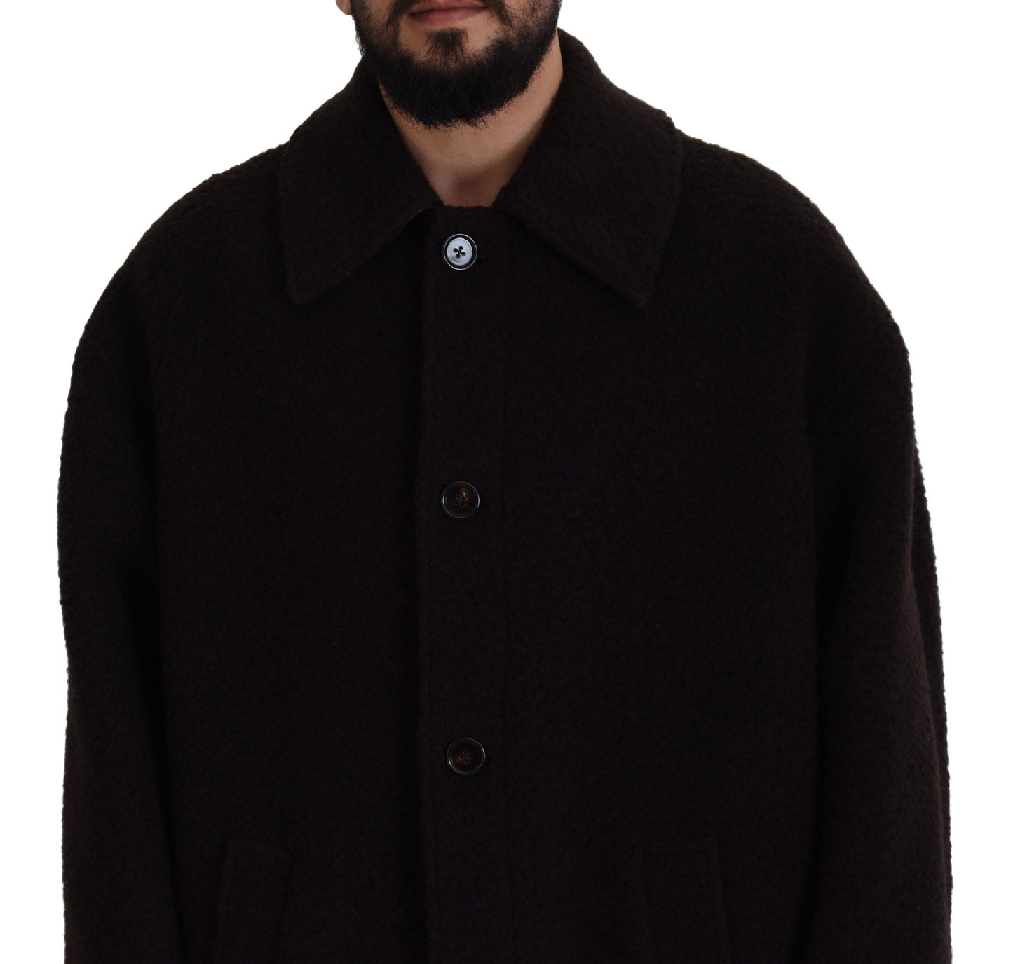Black Alpaca Button Down Trench Coat Jacket