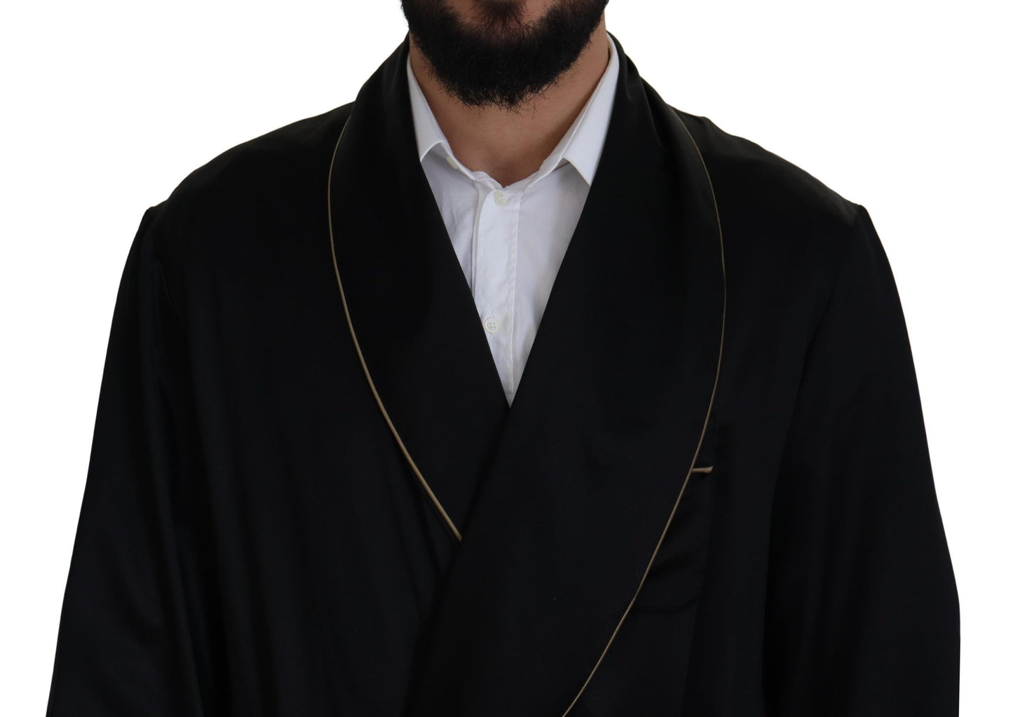 Black 100% Silk Robe Coat Wrap  Jacket