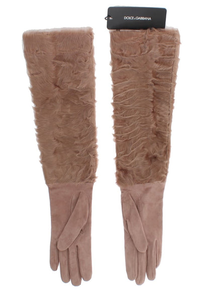 Beige Suede Xiangao Fur Elbow Gloves