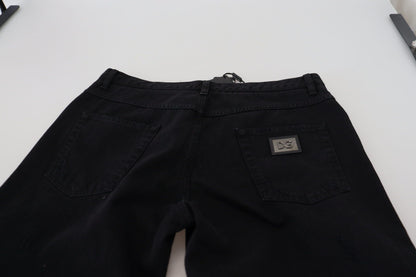 Black Loose Regular Torn Cotton Jeans